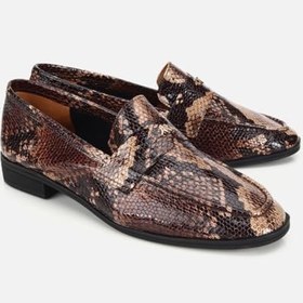 Resim HOTİÇ Kadın Deri Gold Yılan Baskılı Klasik Loafer 