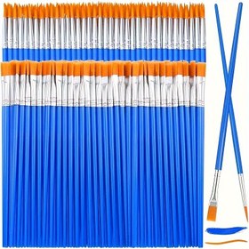 Resim 100/50 Adet Düz ve Yuvarlak Uçlu Küçük Boya Fırçası Seti - Dayanıklı Ahşap Saplı, Mavi ve Turuncu - Akrilik, Yağlıboya, Suluboya, Tuval ve Yüz Boyama için İdeal, Sınıf ve El Sanatları Malzemeleri 