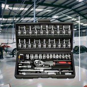 Resim 46 Parçalı Mekanik Soket Takımı, 1/2" 1/4" 3/8" SAE ve Metrik Boyutlar, 72 Dişli Mandren Anahtar Seti - Otomotiv, Ev, Garaj, Bisiklet Bagajı İçin 