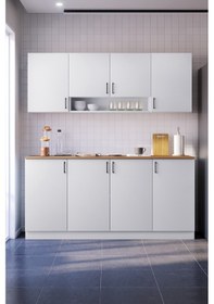 Resim Aver Mutfak Dolabı Alt Üst Modül 180 Cm Tezgah Dahil Beyaz 