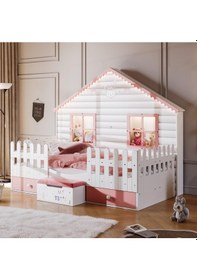 Resim Meltem Kids Küçük Ev Çocuk Odası Montessori Karyola Pembe 100 x 200 CM Pembe 