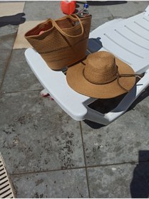 Resim KAAN HOME Kaan Home Bej Plaj Havuz Çanta Ve Şapka Seti Çok Amaçlı Yıkanabilir Dekoratif Çanta Ve Şapka 