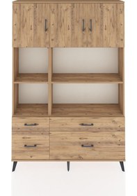 Resim Arges Dolap 8 Raflı 4 Çekmeceli 3 Kapaklı 132x30x195 Çam-çam/çam Çam 