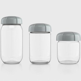 Resim Renga Rhea Gri Kapaklı 3 Boy Cam Kavanoz Seti 131010 Gri 