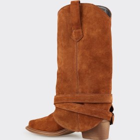 Resim Elle Shoes Taba Deri Kadın Western Çizme 