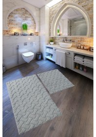 Resim Desenli Tavşan Tüyü Yumuşak 2 Li Banyo Paspası Kaymaz Tabanlı Klozet Takımı Gri Gri 