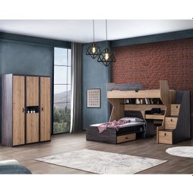 Resim Setaymobilya Ranza, Doğa Ranza Karyola Çalışma Masası + 3 Kapılı Dolap 