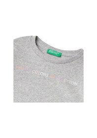 Resim United Colors Of Benetton Kız Çocuk Lila Önü Su Bazlı Logo Baskılı Normal Kesim Uzun Kollu T-shirt Grı Melanj 