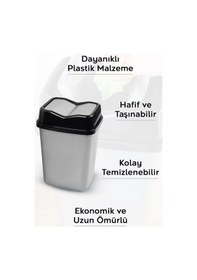 Resim Çift Kapaklı Kelebek Çöp Kovası - Tezgah Üstü Çöp Kovası Banyo Mutfak Çöp Kovası 5 Litre Gri 