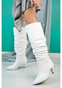 Resim Kadın Tamara Beyaz Cilt Körüklü Sivri Burun Çivi Topuk Çizme Beyaz 