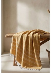 Resim Mika %100 Pamuk Peştemal Havlu 100x180 Cm Plaj Havlusu, Hamam Peştemali, Hızlı Kuruyan Hafif Banyo Havlusu Hardal 