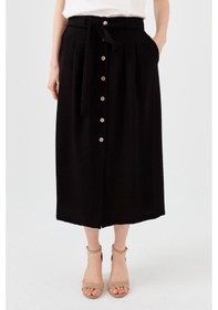 Resim Desen Triko Kadın Beli Kuşaklı Önü Düğmeli Etek 23487 Siyah 