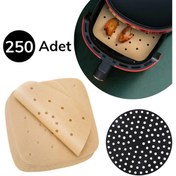 Resim BUFFER® 250 Adet Air Fryer Delikli Kare Model ve Renkli Silikon Airfryer Kabı 23 cm 
