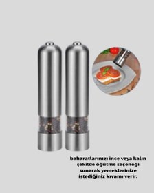 Resim Modern Otomatik Baharat Öğütücü Seti Pilli, Paslanmaz Çelik, Led Aydınlatmalı 