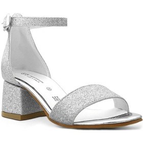 Resim Lilo Simli Gümüş Tek Bantlı Kız Çocuk Topuklu Abiye Ayakkabı Gümüş 