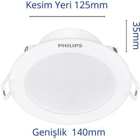 Resim Philips Eridani Dl190b 10w 125mm Delik Çapı 6500k Beyaz Işık 850 Lümen Spot Beyaz 