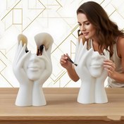 Resim Özgün Yaratıcı İnsan Vücudu Sanatı Makyaj Fırçası Tutucu Kalem Kupası, Masaüstü Montajlı Makyaj Fırçası Organizatör Kutusu, Dekoratif Plastik Düşmeye Karşı Tasarım Heykel Süsü, Hafif 11 Tatil İçin Uygun 