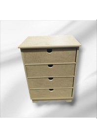 Resim Ahşap Boyanabilir 4 Geniş Çekmeceli Takı-aksesuar Organizer Kutu 