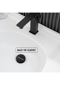 Resim Siyah Pop-up Lavabo Sifonu Porselen Başlıklı, Taşmalı Lavabolar 