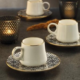 Resim Sandro Moreno 1453 Pastel Yüzük Gold 12 Parça 6 Kişilik Kahve Fincan Takımı 90 ml 