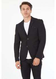 Resim Sposo 5121 Dar Kalıp Örme Kumaş Siyah Erkek Blazer Ceket Siyah 