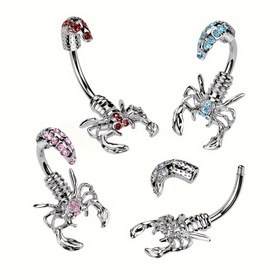 Resim 1 adet Vintage & Boho-Chic Akrep Göbek Düğmesi Yüzüğü Renkli Taşlarla - Paslanmaz Çelik, Dönebilen Kuyruk, Günlük Kullanım & Randevular için İdeal, Çok Yönlü Vücut Takısı|Vintage Göbek Yüzüğü|Dönebilen Kuyruk Tasarımı, Göbek Düğmesi Takısı 
