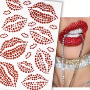 Resim 1 Adet Gerçekçi Kırmızı Dudaklar Taşlı Vücut Takısı Sticker - Işıltılı Sevgililer Günü Geçici Yüz & Vücut Süslemesi, Partiler için Seksi Sentetik Değerli Taş Dudak Tasarımı, Etkinlikler, Fotoğraflar, Parti Aksesuarları, Etkinlik Makyajı, Cesur Dudak Tasarımı, Parıldayan Efekt, Taş Süslemeleri 