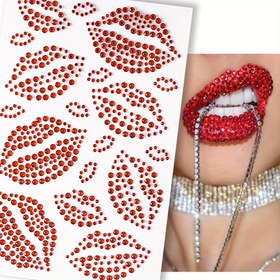 Resim 1 Adet Gerçekçi Kırmızı Dudaklar Taşlı Vücut Takısı Sticker - Işıltılı Sevgililer Günü Geçici Yüz & Vücut Süslemesi, Partiler için Seksi Sentetik Değerli Taş Dudak Tasarımı, Etkinlikler, Fotoğraflar, Parti Aksesuarları, Etkinlik Makyajı, Cesur Dudak Tasarımı, Parıldayan Efekt, Taş Süslemeleri 