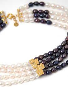 Resim SİYAH VE BEYAZ İNCİ Mozaik choker 