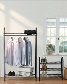 Resim Metal Siyah Elbise Askılığı Ve Ayakkabılık 2 Li Set Siyah 