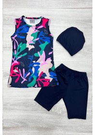 Resim My Kids Wear Üç Parça Kız Çocuk Kısa Şortlu Mayo Çok Renkli 