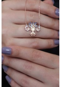 Resim Yaşam Ağacı 925 Ayar Gümüş Kadın Kolye Rose Gold 