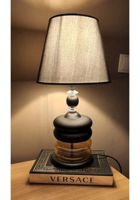 Resim Bouble Siyah Taşlı Cam Abajur Masa Lambası Siyah Şapka Salon Yatak Odası Abajur Siyah 