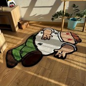 Resim 1 adet Benzersiz Karikatür Karakter Tasarımı ile Yumuşak Sahte Koyun Derisi Alan Matı - Yatak Odası, Koltuk veya Ev Dekoru için Rahat Polyester Mat, 1000g/sq.m, 10mm Kalınlık, Elde Yıkanabilir, Yeşil ve Kahverengi Ekose Desen, Mükemmel Oturma Odası veya Tatil Acenti için, Oturma Odası için Kilimler 