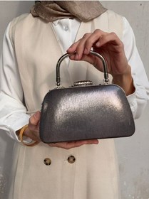 Resim Kristal Dökme Antrasit Taşlı Burslu Kadın El Ve Uzun Zincir Askılı Abiye Çanta Antrasit 