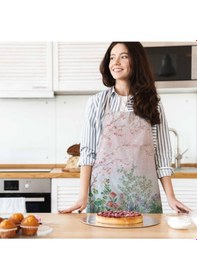 Resim Renkli Çiçek Detaylı Mutfak Önlüğü Keten Kumaş, Uluslararası Yıkama Ve Solmama Sertifikası Çok Renkli 