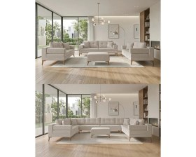 Resim Velura Home & Living Zeri Modüler Yataklı 3 Adet Üçlü Kanepe & 3'lü Koltuk (3+3+3) - Latte 