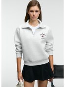 Resim Grımelange Belle Kadın Nakış Detaylı Yarım Fermuarlı Dik Yakalı Regular Fit Grimelanj Sweatshirt Grimelanj 