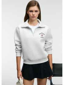 Resim Grımelange Belle Kadın Nakış Detaylı Yarım Fermuarlı Dik Yakalı Regular Fit Grimelanj Sweatshirt Grimelanj 
