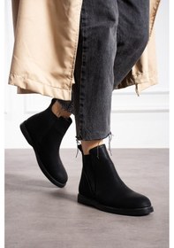 Resim Albishoes Kadın Kaymaz Taban Zümrüt Siyah Lastikli Kadın Bot Siyah 