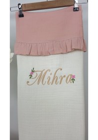 Resim Gros Shop Müslin Yeni Doğan 4katlı Organik %100pamuk Kişiye Özgü Nakışlı Hastane Çıkış Seti Papatya Model-11 Ekru 