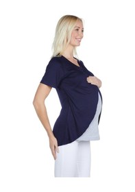 Resim Luvmabelly 3503 Lacivert Pamuklu Viskon Lohusa Emzirme Bluz 