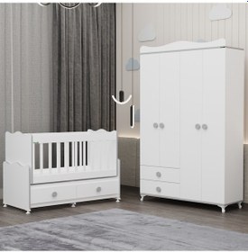 Resim Elegant Beşik Ve Yıldız 4 Kapaklı Dolap- Gri Beyaz 