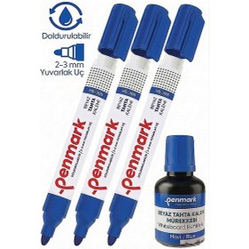 Resim Mavi Yazı Tahta Kalemi 3 Adet Ve Yazı Tahta Mürekkebi 30 Ml 1 Adet Doldurulabilir Tahta Kalemi Beyaz Yazı Tahtası 