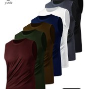 Resim 7 Adet Erkek Atletik Tank Top, Nefes Alabilen Hafif Kolsuz Yelekler, Çabuk Kuruyan Yuvarlak Yaka, Düz Renkli Polyester Örme Kumaş, Spor Salonu Egzersiz Aktif Giyim, %100 Polyester, 130g/m² - Çeşitli Renkler 