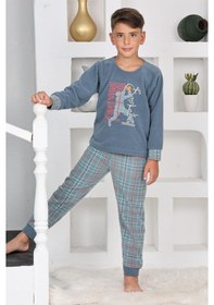 Resim Yeni Sezon Sonbahar/kış Erkek Çocuk Basketball Desenli Polar Pijama Takımı 4530-petrol Mavisi Petrol Mavi 