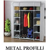 Resim Beyazpazar Metal Profilli Bez Dolap Metal Profilli Bez Gardırop Gri 