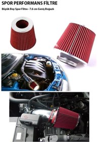 Resim gürler oto kılıf ve aksesuar CARUB Spor Hava Filtresi Performans Tuning 2Aparatlı Krom-Kırmızı (Büyük Boy) 