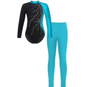 Resim Gül Çocuk Kız Jimnastik Paten Dans Kıyafetleri Uzun Kollu Mock Neck Leotard Ve Tayt Gül 