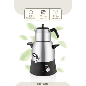 Resim Enerjili Çelik Semaver ve Çay Makinesi Beyaz, Pratik ve Şık Tasarım 